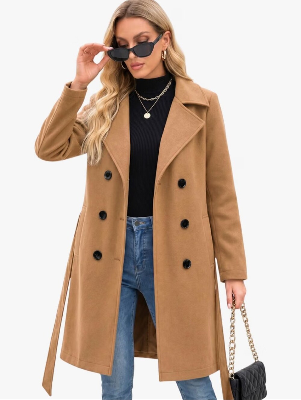 Women - Double-Breasted Long Winter Faux Wool